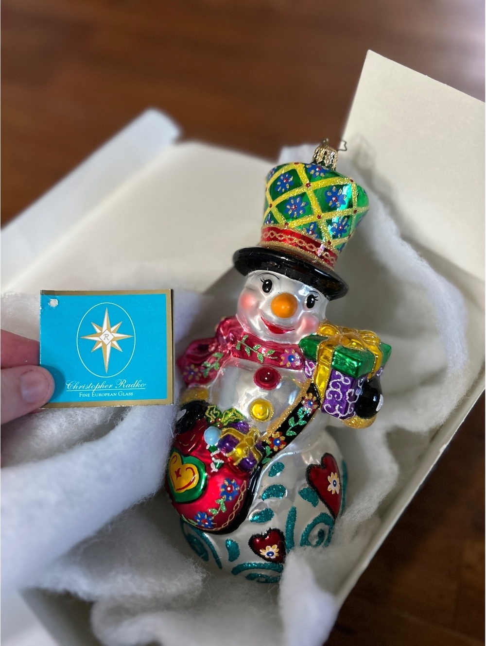 Christopher Radko Hand-Painted Glass Snowman Ornament with Gift Box